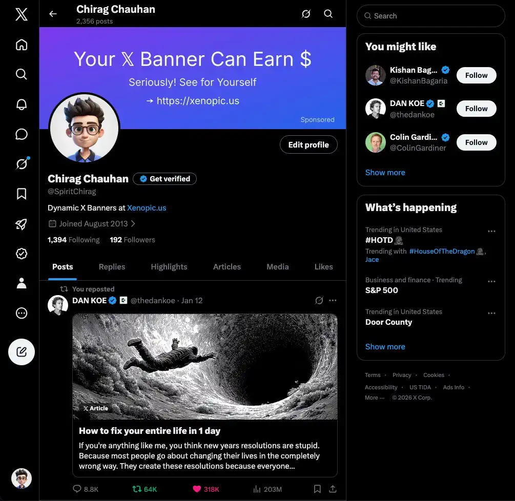 A Xenopic sponsor ad displayed on a real 𝕏 profile banner