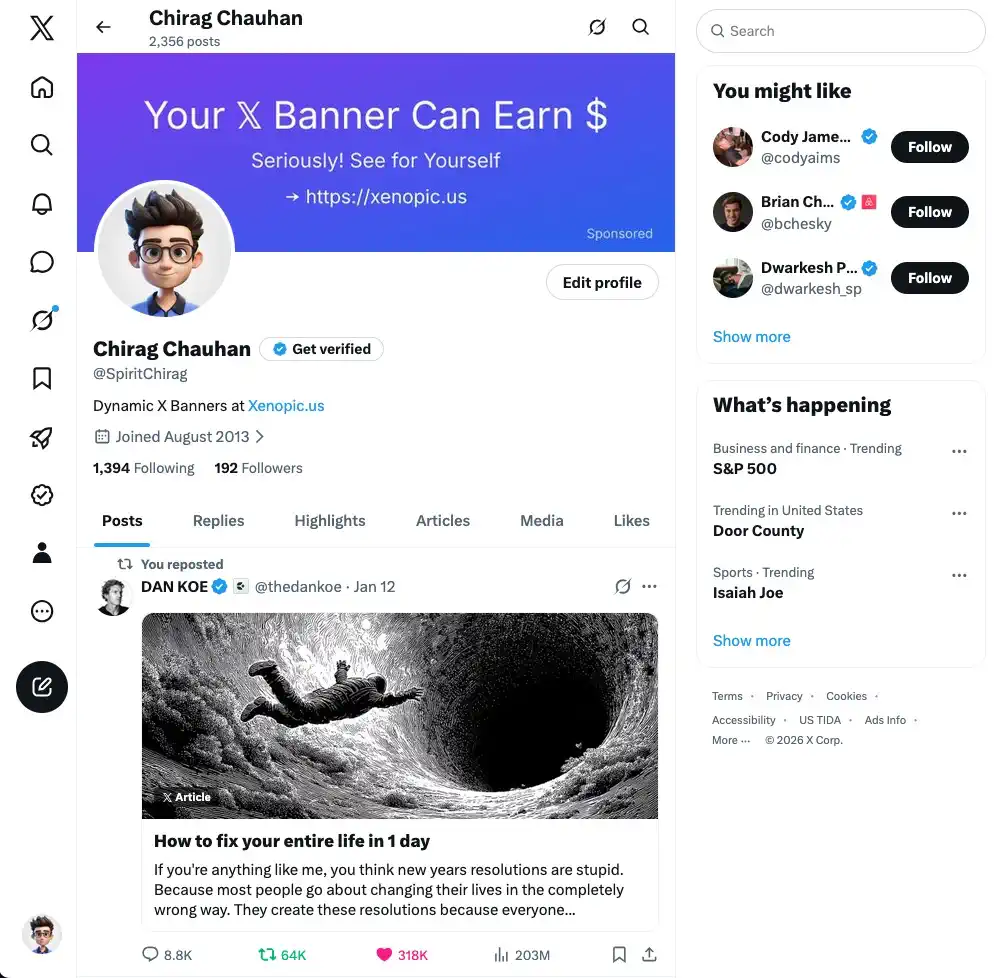 A Xenopic sponsor ad displayed on a real 𝕏 profile banner