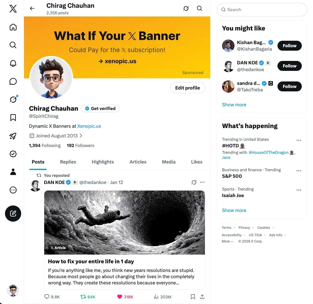 A second Xenopic sponsor ad shown on a real 𝕏 profile banner